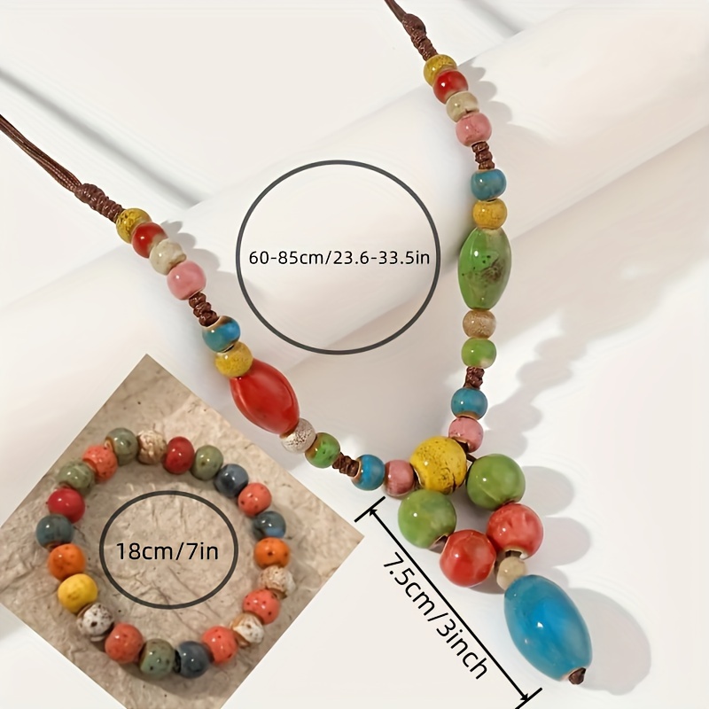 Bohemian Ceramic Beaded Y Necklace and Bracelet Set